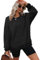XIEERDUO Sweatshirt Damen ohne Kapuze Rundhals T Shirt Damen Oversized Langarmshirt Damen Top Herbst Winter Oberteile Damen Elegant Schwarz M