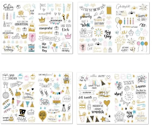 225 Stück Sticker Geburtstag,Sticker Fotoalbum Set,Sticker für Fotoalbum Kinder,Aufkleber für Gästebuch,Geburtstagskarten Geschenke,Party-Deko für Erwachsene Sticker Gästebuch Als Deko für Die Party