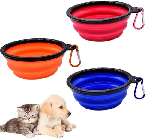 Food Bowls Dog, Collapsible Dog Bowls, 3Pcs 350ml Pet Folding Meal Plate Water Bowls Portable Dog Food Bowl with Carabiner Pet Cat Feeding Cup Dish for Traveling Walking Hiking
