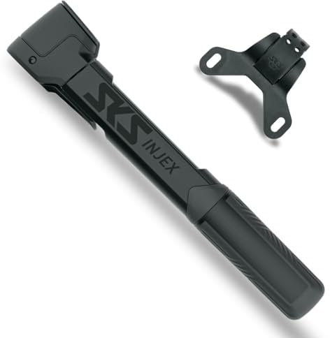 SKS GERMANY INJEX Minipumpe (Fahrradpumpe für Unterwegs, Ergonomischer Griff, Optimierte Handhabung, Platzsparende Befestigung, MV Easy-Kopf für alle Ventile), Schwarz