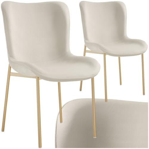 tectake® 2er Stuhl Set, Samtstoff, Polster Schalensitz Stuhl für Küche, Esstisch, Sessel Schminktisch, Cocktailsessel, elegante Esszimmerstühle oder Wohnzimmerstühle für edles Dining - Samt beige/gold