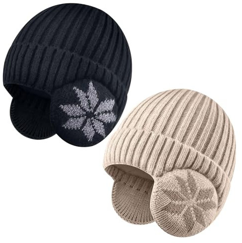 CZAYEFNH Bonnet d'hiver en Tricot pour Homme Femme, 2 pièces Bonnet de Tricot Chaud et Coupe-Vent avec Cache-Oreilles Beanie Hat pour l'extérieur