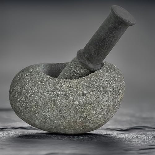 Mortier et pilon en pierre de rivière du pays des volcans - Moulin en pierre naturelle pour épices, épices, pâtes, pestos et guacamole - Choisissez votre propre mortier personnalisé (6)