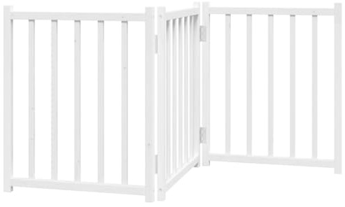 vidaXL 3-TLG. Hundetor Faltbar Weiß 150 cm Massivholz Tanne