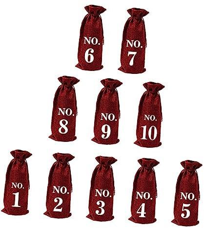 GRADENEVE Wine Storage Bags 10pcs Jute Wine Bottletote Numbered Blind Tasting Bottle Covers Set