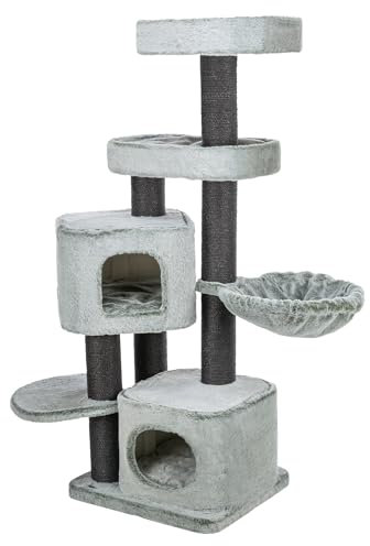 TRIXIE Kratzbaum Miguel 146 cm in weiß/grün – mehrstöckiger Katzenbaum mit gemütlicher Höhle und Hängematte, komfortabel & stabil – 48110