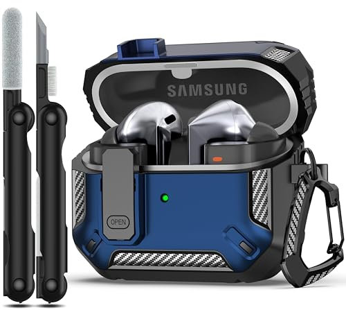 MHYALUDO Compatible with Samsung Galaxy Buds3/Galaxy Buds3 Pro (2024) with Locking Closure, Military Grade Drop Proof Headphone Case with Hiking Buckle and Cleaning Kit-Blue