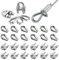 Prmape 24 Pezzi Morsetti per Cavo Acciaio, 12pcs Morsetti per Filo Stendibiancheria 5mm, a Forma di U Morsetti per Fune Metallica e 12pcs Ditale Cavo Acciaio per Fune Metallica 5mm