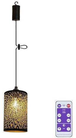 Hängelampe mit Batterie Industrie Dekorative Hängeleuchte Akku Deckenlampe ohne Strom Zylinder Feuerwerk Lampenschirm Nachtlicht Laternen Lampions für Garten Balkon Flur Deko Weihnachten Geschenk