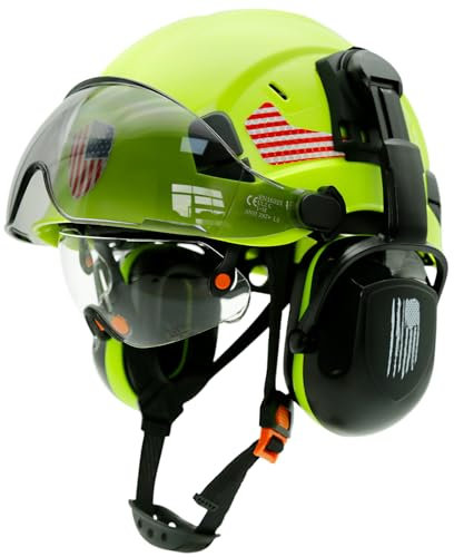 Perldverge Bauhelm mit Visier und Gehörschutz, Grüner OSHA geprüfter Sicherheitshelm mit Gesichtsschutz und Visier und Gehörschutz, Helm: