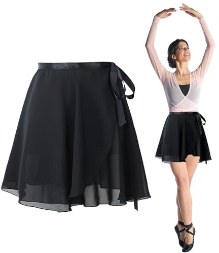 BORISCA Ballettrock Wickelrock Chiffon Tanz Rock aus Chiffon mit Verstellbare Taille Krawatte, Ballett Rock Ballettrock Ballettkleidung für Mädchen und Damen(L)