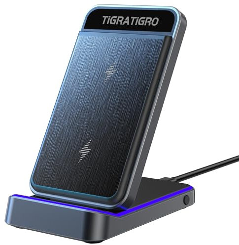 Tigratigro Chargeur sans Fil 15W - Induction Stand - Support de Charge Rapide Qi Pliable, Compatible iPhone 12-16/Samsung Galaxy - Design Élégant (Noir)