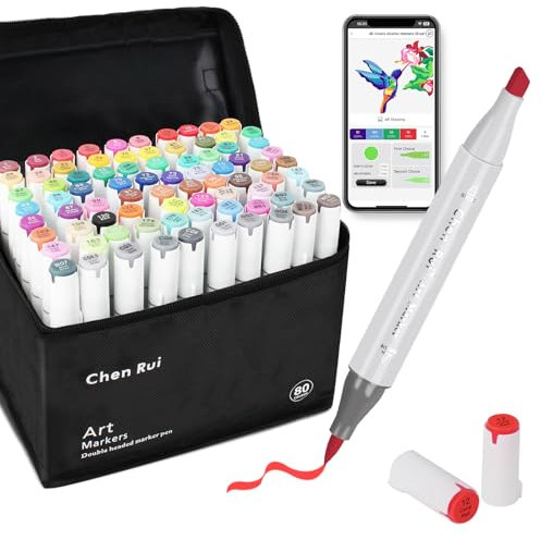 Chen Rui - Pennarelli a pennello ad alcol con app gratuita, pennello e punta a scalpello, per adulti, pennarelli da disegno per anime manga, disegni e schizzi, 80 colori