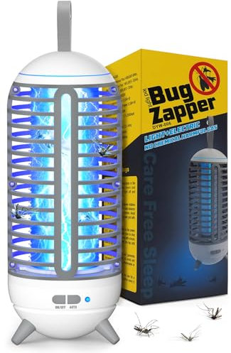 Dnenellr Lampe Anti Moustique Extérieur, 2 en 1 Tue Mouche Électrique Rechargeable USB, IPX5 Étanche, Anti Moustique Sans Fil pour l’intérieur, l’extérieur, Le Balcon et Le Camping