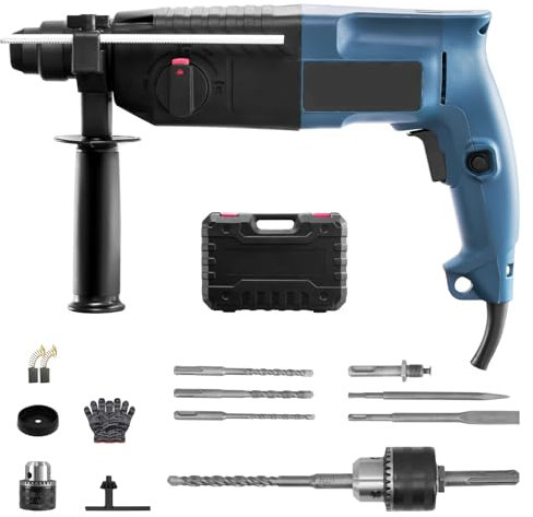 Bellanny Professional Bohrhammer 600W | Kleiner Elektrischer Hammer | Leichter Elektrohammer | Elektrischer Pickel (220V, Zusatzhandgriff, Wechselfutter SDS plus, Bohrleistung in Beton, im Koffer)