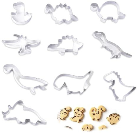 Dinosaurier 10-teiliges Ausstechset, Keksausstecher, Dinosaurier-Keksform, Edelstahl-Ausstechform, Kekswerkzeuge, Kinder-DIY, Keksausstecher, Dinosaurier-Party
