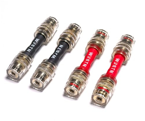 WJSTN 4 Pack 4mm Banana Plug Adapter & Multifunctional Audio Extension Cable Coupler - Connect Banana Plugs, Bare Wires, Y-Spool Terminals for Input/Output 2 Red/2 Black (4)