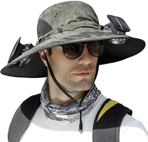 Wide Brim Solar Fan Outdoor Fishing Hat Ventilator Mütze für Herren Outdoor Solar Sonnenenergie Hut Kappe Wiederaufladbarer Hut mit Ventilator Solar Fan Outdoor Hat Sonnenschutz Lüfter Kappe
