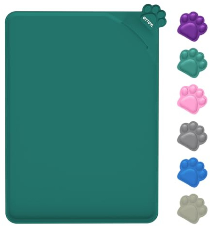 Waterproof Dog Feeding Mats with High Lips 48 x 30cm, Silicone Pet Mat, Non-Slip Dog Cat Food Water Mat for Floor Protection, Spill-Proo(Green)