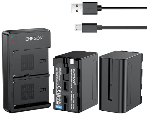 ENEGON NP-F970 Batterie (8400mAh 2-Pack) et kit Chargeur LCD Compatible avec Sony NP-F970 NP-F930 NP-F950 NP-F960 NP-F980，Batterie de l’Appareil Photo