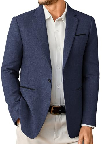 Elainone Mens Suits Casual Slim Fit Blazers for Men UK One Button Jacket Business Navy-3XL