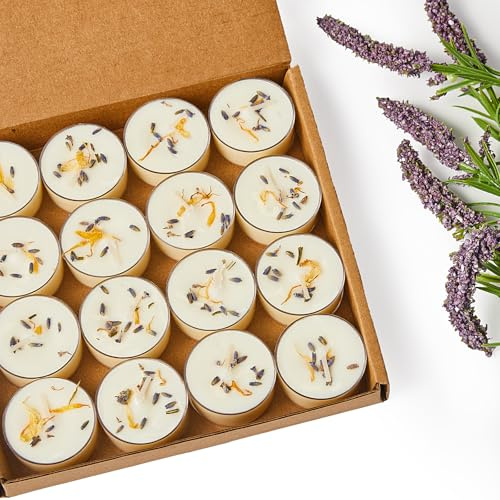 Ashlux Lavender Duft Teelichter aus Sojawachs, 8 Stück – 4 Std Brenndauer, Weiß, rauchfrei & ohne Paraffin – Für Hochzeit, Tischdeko, Weihnachten & Wohnambiente