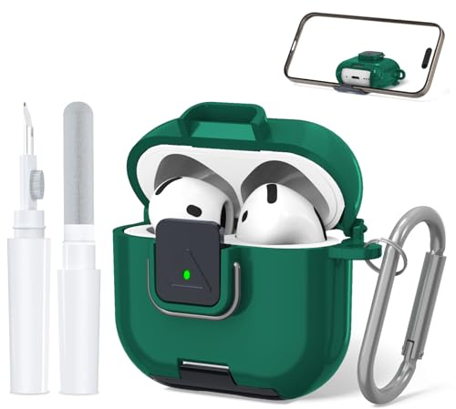 Custodia protettiva in TPU per AirPods 4 in TPU flessibile con protezione antiurto e abrasione - Include portachiavi + penna pulita, compatta e leggera per l'uso quotidiano (verde abete)