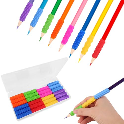 Goktvai 24pcs Textured Silicone Pen Grips, Multicolored Pencil Sleeve Holder for Adults Teens Sensory Fidget Pen Writing Aid Tool for Drawing Coloring, Classroom Rewards (4 Styles)