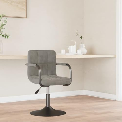 HETFTJN Esszimmerstuhl Hellgrau Samt Höhenverstellbar Drehbar 48x47x71-85 cm mit Armlehnen Pulverbeschichteter Stahl Gestell Moderner Dining Chair Küche Esszimmer Wohnzimmer