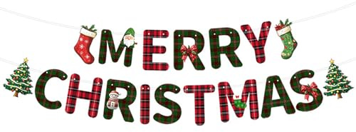 DazzJoy Merry Grinchmas Girlande, Christmas Garland mit Weihnachtsbaum, Weihnachtsstrumpf, Girlande Weihnachten Deko, Weihnachtsgirlande Papier, Weihnachtsbanner Deko für Weihnachtsdeko, Silvester