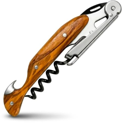 Corkscrew for Professionals FALCORK® 144 – Agility – One-Step Lever, Marked Helix and Generous Handle in Smooth Olive Natural Wood for Safe, Intensive Uncorking in Hospitality – Plastic-Free