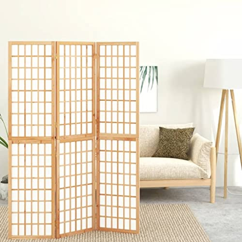 Foknhdi Raumteiler Paravent Japanischer Stil 120x170 cm aus massivem Tannenholz und Reispapier faltbar für Wohnzimmer Schlafzimmer Büro als dekorativer Sichtschutz