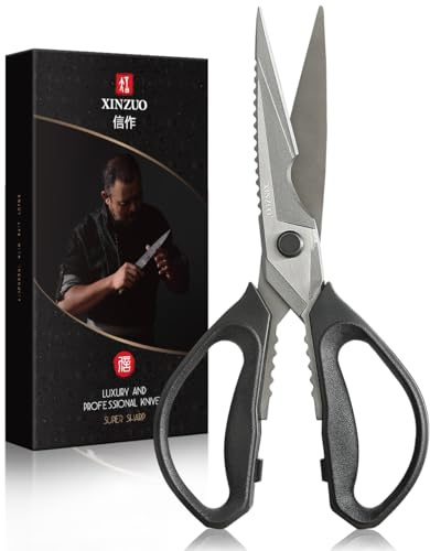 XINZUO Acciaio Inox Forbici da Cucina Professionali Multiuso Affilata Forbici Cucina-Rivestite in Titanio Nero-per Uso Intensivo per Carne,Erbe,Pesce,Verdure-Manico Antiscivolo-con Confezione Regalo