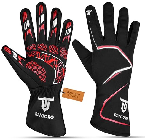 Gants de course de karting – Paume légère en silicone à haute adhérence, coupe ergonomique préformée, polyester respirant, poignet élastique – Équipement de karting intérieur et extérieur (Large)