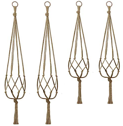 Alledomain Jute Rope Plant Hanger 4 Pack, Plant Hanger Flower Pot Plant Holder with Key Ring for Indoor Outdoor Decorations, 2 Pieces 105 cm and 2 Pieces 88 cm, 4 Legs