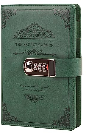 Notizbuch Tagebuch mit Passwort PU Leder Notebook Diary Book mit Schloss DIN A5 Notizblock Journal Reisetagebuch mit Zahlenschloss, 100 Blatt
