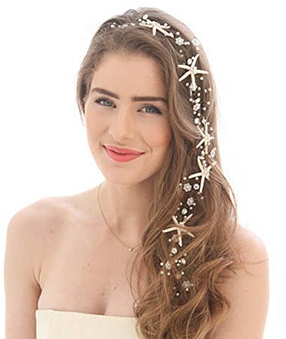 Unicra Hochzeit Seestern Kopfschmuck Braut Hochzeit Haar Rebe Haarschmuck für Bräute und Brautjungfern (23,6 Zoll) (Silber) (A)