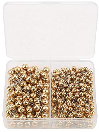 300Pcs Map Push Pins, Pinnadeln Reißzwecken Tacks Push Pins Runde Kunststoff Kopf mit Edelstahl Punkt für Bulletin Board(Golden)