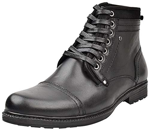 Jamron Uomo Vera Pelle Occidentale Vintage Derby Stivali Cerniera Lampo Stivaletti Nero SN01730 EU43
