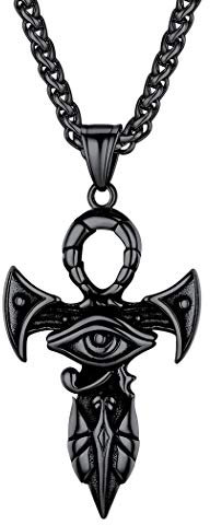 Suplight Ankh Kreuz Kette schwarz Edelstahl Ägyptes Symbol mit Horusauge Udjat-Auge Amulett Anhänger Halskette antiken Ägypten Kultur Schmuck Accessoire für Männer Jungen
