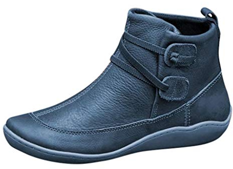 Scarpe Stringate Donna Impermeabile Stivaletti Donna in Pelle Autunno Vintage Stringate Scarpe da Donna Stivaletti con Tacco Comodi Piatto Stivale Corto (36 EU,4- Blu)