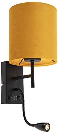 Qazqa Modern Wandleuchte mit Schirm und Lesearm, Wandlampe - Stacca - Gelb, max. 40W, Geeignet für LED, 2-flammig, 47cm, Ideal als Schlafzimmerlampe