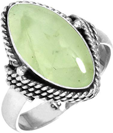 Jeweloporium 925 Sterling Silber Ringe für Frauen Größe 69(22.0) Grün Real Prehnit Edelstein Kostüm Silber Ringe Muttertag Geschenk Jahrgang Schmuck