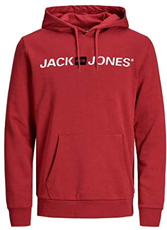 JACK & JONES - Felpa da Uomo con Cappuccio e Logo, Rosso (Rio Red/Reg Fit)., XXXL