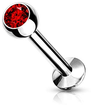 beyoutifulthings Lippen-Piercing Zirkonia 3-mm Silber Rot Piercing-s Lippe Stecker Chirurgenstahl Schraub-Verschluss Stab 8-mm lang 1-mm dick
