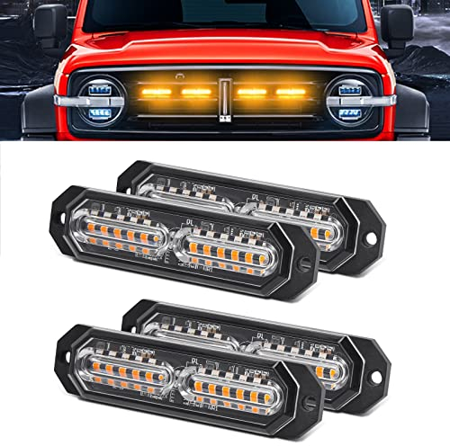 4pcs 12-24V Ultra Sottile Lampeggiante Emergenza Avvertimento Strobo Luci Luce - 12LEDS Flash Warning Light Bar - Auto Moto Truck-Ambra