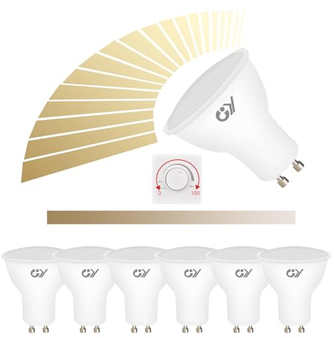 GY Lampadine LED GU10 Dimmerabile, 6 pezzi, 7W (equivalenti a 75W) 530LM,2700K luce bianca calda,Attacco GU10 lampada, Nessun Sfarfallio, lampadina faretto LED dimmerabili