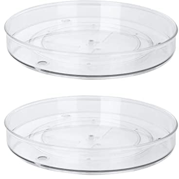 AHUNTTER 2PCS Large Lazy Susan Turntable Organizer, 360° Rotatable Spice Rack for Spices Condiments Oil Bottles & Jars, 27cm Clear Plastic Kitchen Turntable Storage Cabinet for Sideboard Cupboard