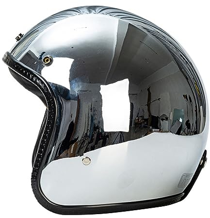 DCLINA Retro Motorrad Halbhelm Deutscher Stil Spiegel Silber Chrom Vintage 3/4 Motorrad Sommer Cruiser Jethelm, Pilot Roller Street Moped Crash Elektrische Moto JetHelme (55-64cm)
