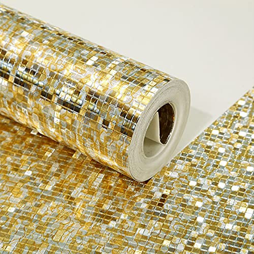 MEAIHOME Modern Minimalist Thick Gold Foil Mini Mosaic Flicker Wall Paper Roll/Hotel Ceiling/Decorative/Bar/Tv Background Wallpaper Roll Pale Gold Non-Pasted 1.73' W x 32.8' L